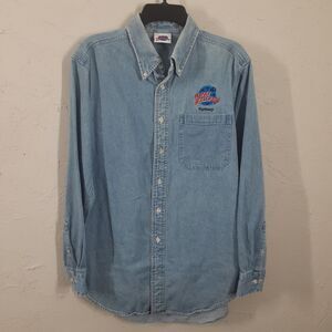 Vintage Planet Hollywood Button Up Shirt Shirt Mens Large Blue Denim Sydney